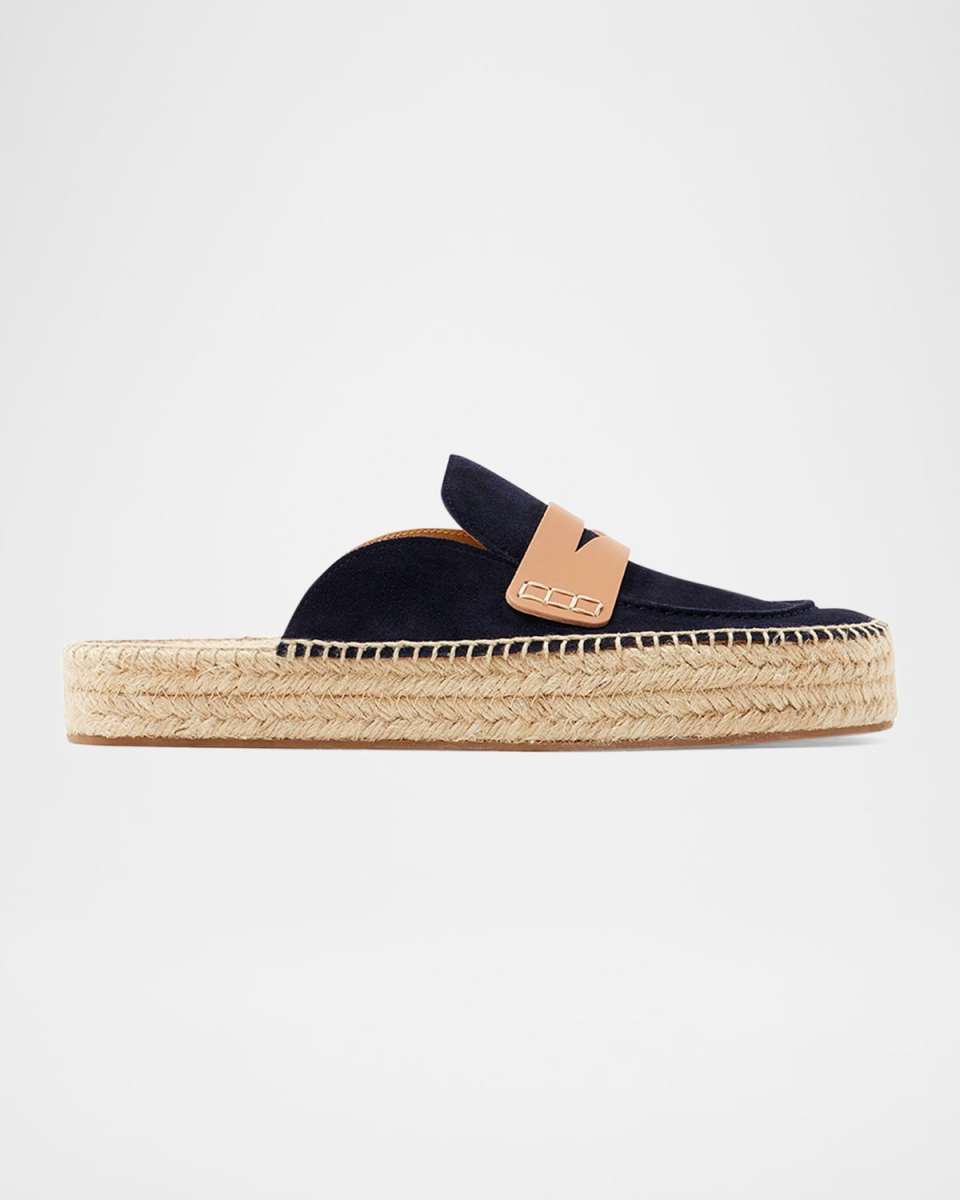 Suede Espadrille Penny Loafer Mules